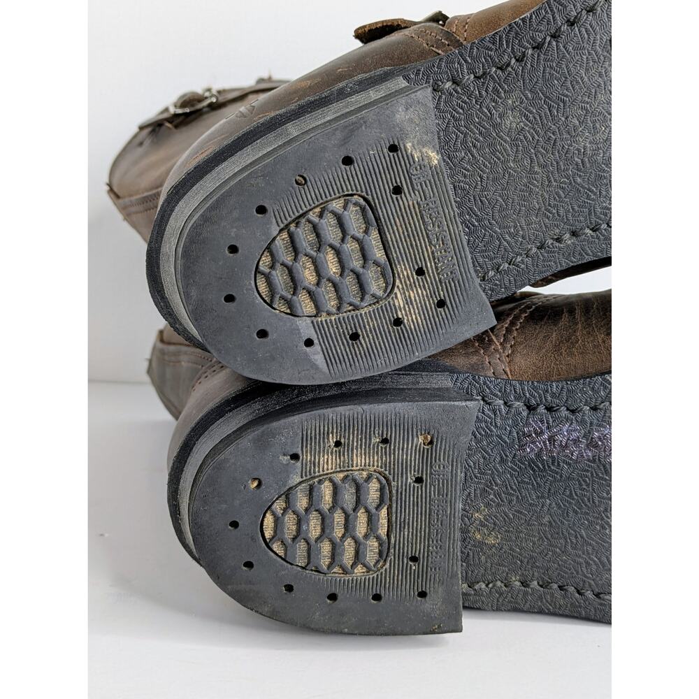Frye Engineer 12R Boots 8 Brown Leather Tall Moto Buckle Vintage Patina USA - Picture 13 of 16